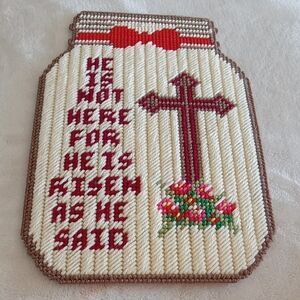 Handcrafted Religious Wall Hanging with Cross and Flowers